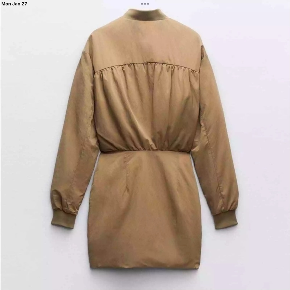 ZARA Bomber Jacket Dress Tan Zip Up Front Size XS - Picture 5 of 12